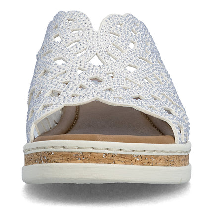 Rieker V4189-80 White Ladies Slides Wedge Sandals