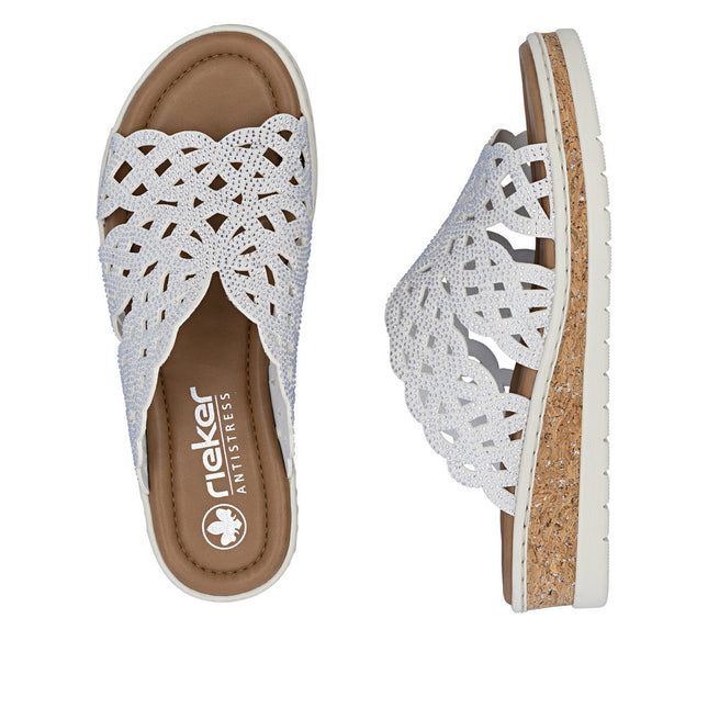 Rieker V4189-80 White Ladies Slides Wedge Sandals