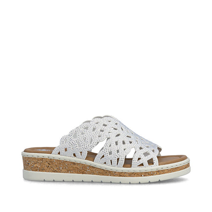 Rieker V4189-80 White Ladies Slides Wedge Sandals