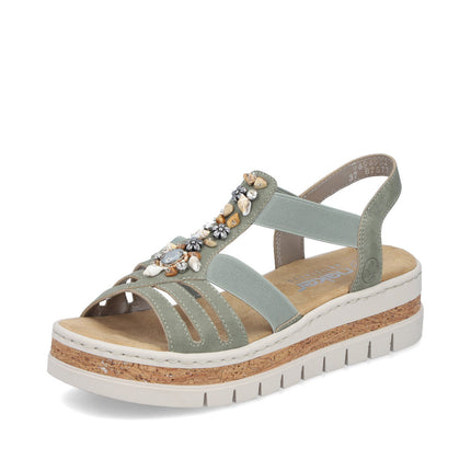 Rieker V4949-52 Green / Sage Ladies Wedge Sandals