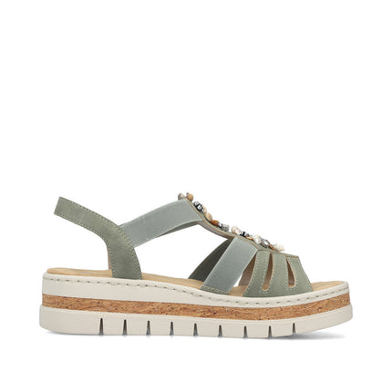 Rieker V4949-52 Green / Sage Ladies Wedge Sandals