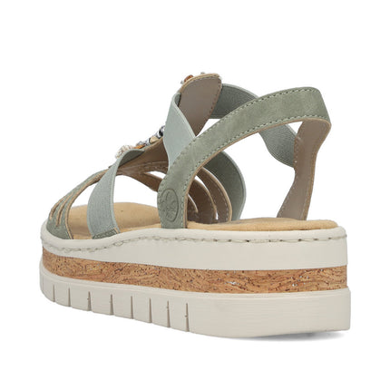Rieker V4949-52 Green / Sage Ladies Wedge Sandals