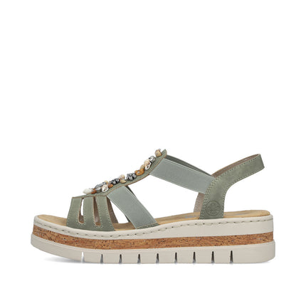 Rieker V4949-52 Green / Sage Ladies Wedge Sandals