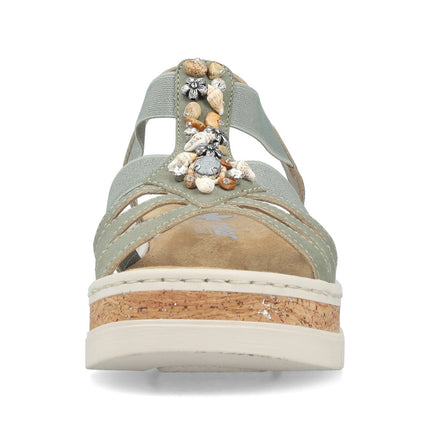 Rieker V4949-52 Green / Sage Ladies Wedge Sandals