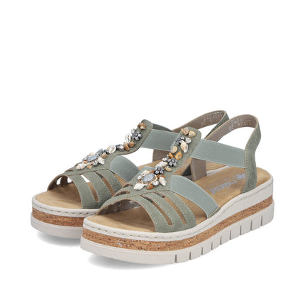 Rieker V4949-52 Green / Sage Ladies Wedge Sandals