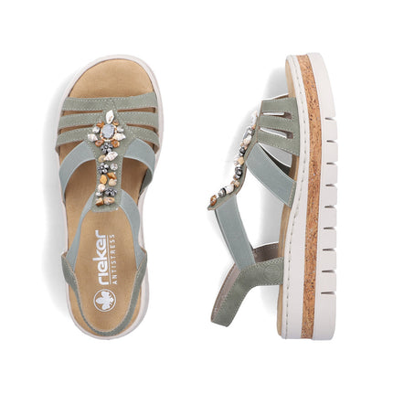 Rieker V4949-52 Green / Sage Ladies Wedge Sandals