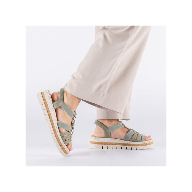 Rieker V4949-52 Green / Sage Ladies Wedge Sandals