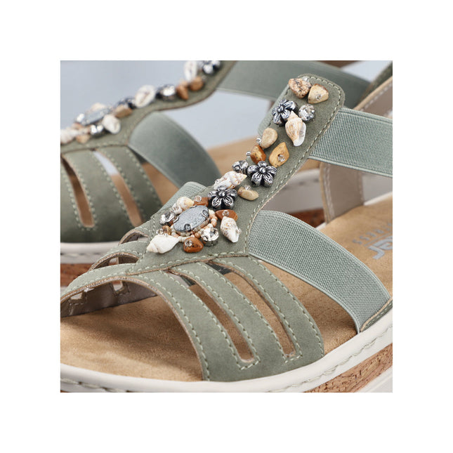 Rieker V4949-52 Green / Sage Ladies Wedge Sandals