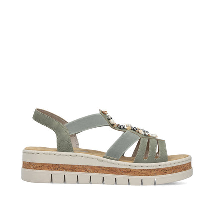 Rieker V4949-52 Green / Sage Ladies Wedge Sandals