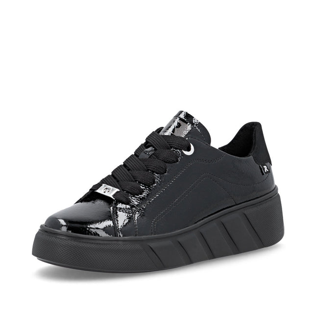 Rieker W2601-00 Black Patent Trainer