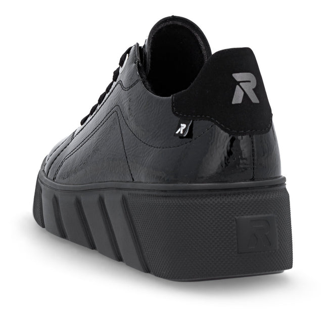 Rieker W2601-00 Black Patent Trainer