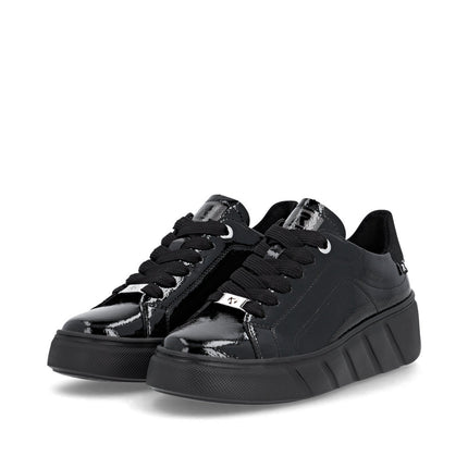 Rieker W2601-00 Black Patent Trainer