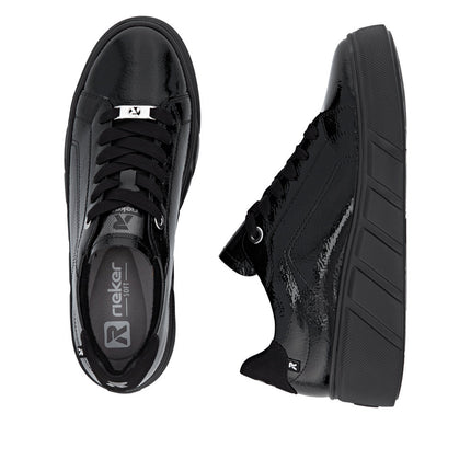 Rieker W2601-00 Black Patent Trainer