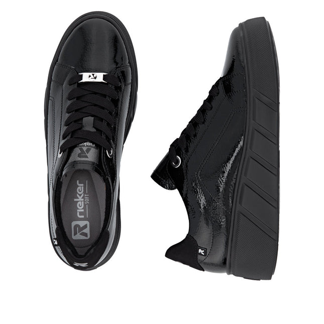 Rieker W2601-00 Black Patent Trainer