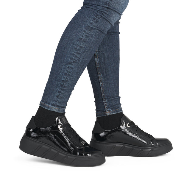 Rieker W2601-00 Black Patent Trainer