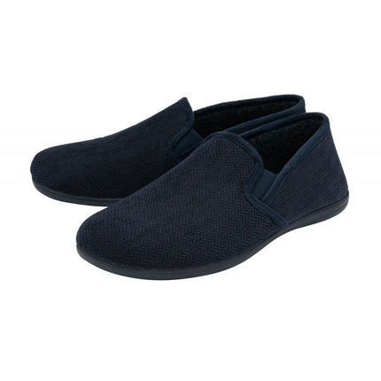 Lotus Peter Navy Men’s Slip-On Slippers – Textile Full Shoe with Memory-Foam Insole & Outdoor Sole