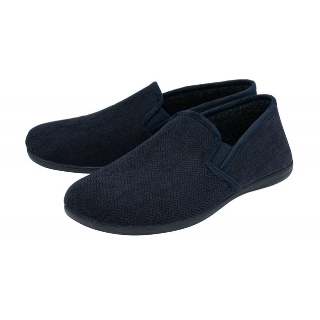 Lotus Peter Navy Men’s Slip-On Slippers – Textile Full Shoe with Memory-Foam Insole & Outdoor Sole