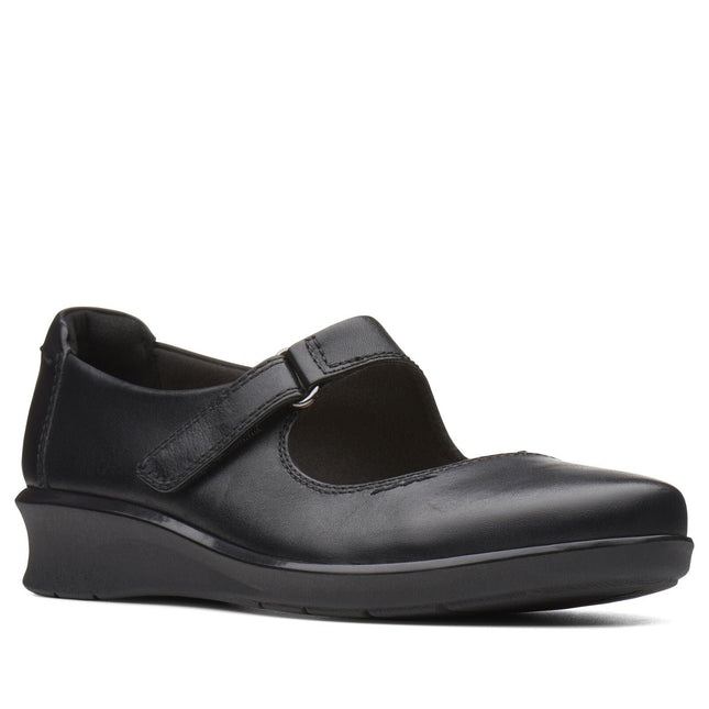 Clarks Hope Henley Black Leather Wide Width