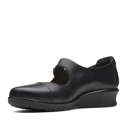 Clarks Hope Henley Black Leather Wide Width