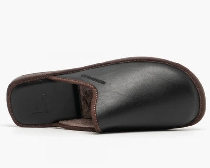 Nordikas 131 - Black Leather Mens Slippers