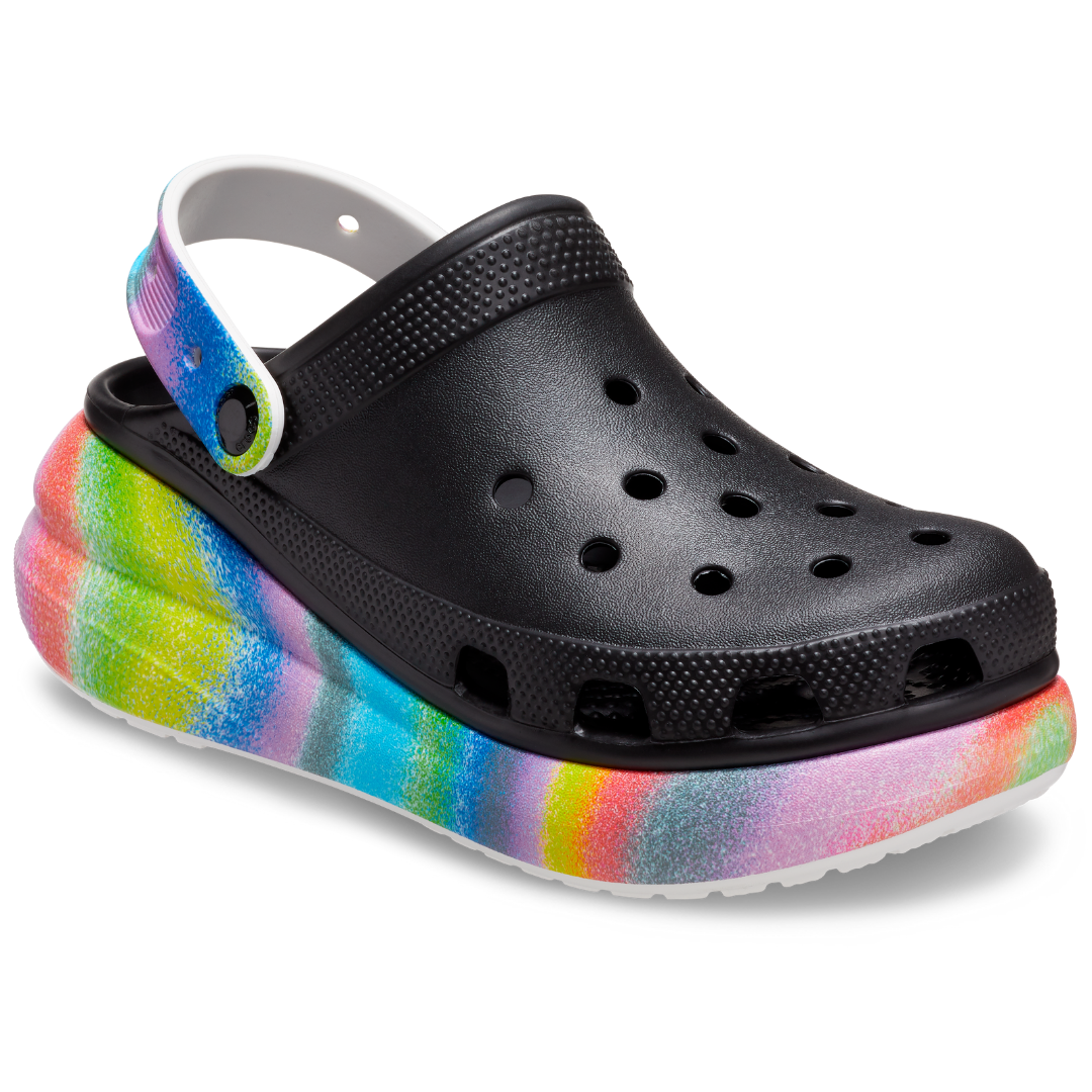Tie dye crocs discount with black fur