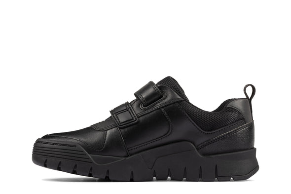Clarks Scooter Speed Kid  Black Leather - Extra Wide Fit