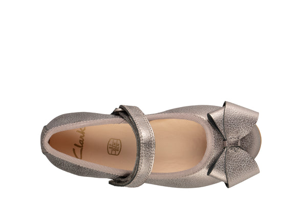 Clarks Dance Bow Toddler Silver Leather