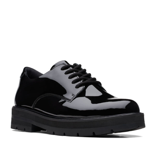 Clarks Prague Lace Youth Black Pat