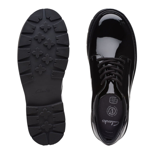 Clarks Prague Lace Youth Black Pat