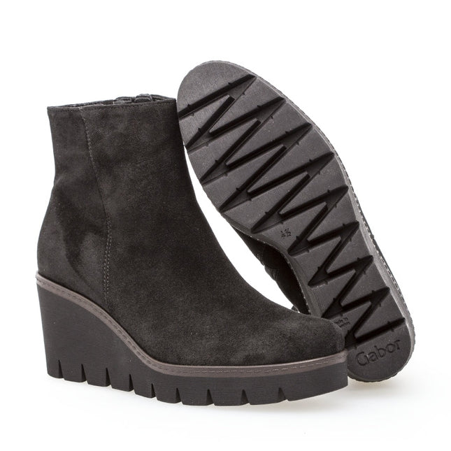 Gabor 74.780.17 Utopia Black Suede Wedge Ankle Boot