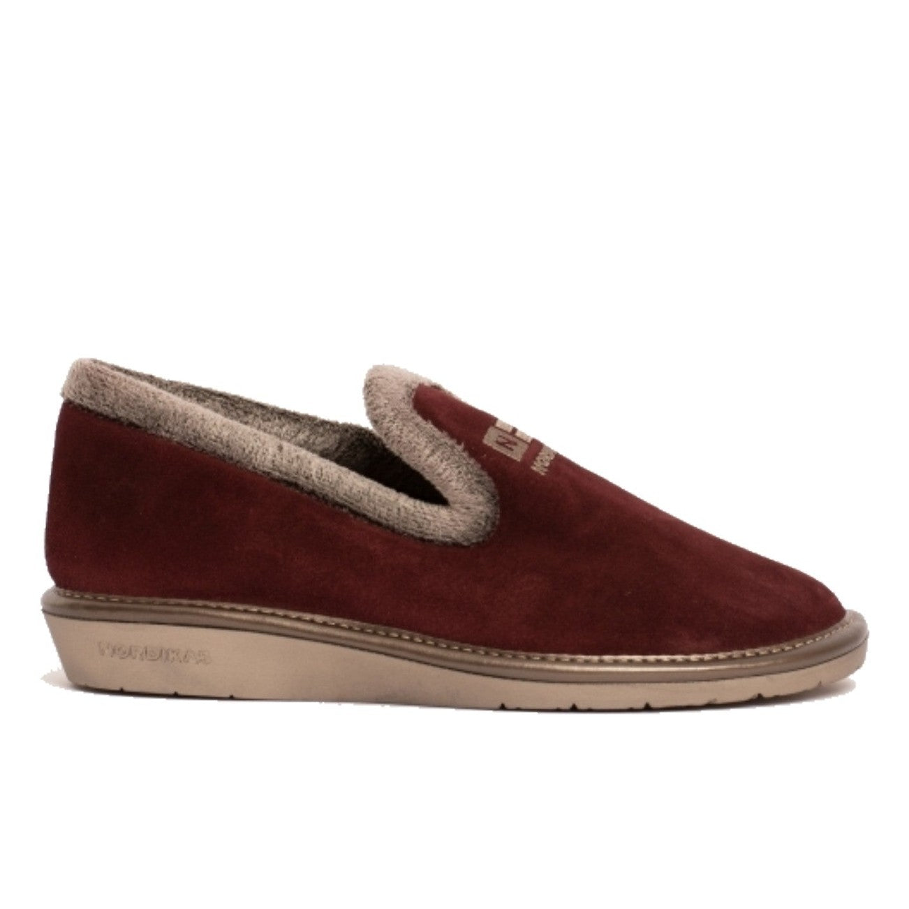 Nordikas 305-O Burgundy Suede Snow-Grey Trim Ladies Slippers